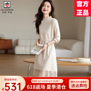 AEMAPE毛衣裙女秋冬季2025新款加厚羊毛針織內(nèi)搭連衣裙中長(zhǎng)款顯瘦打底裙 米白色 M