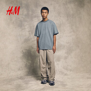 H&M男裝T恤2025年夏季新款標(biāo)準(zhǔn)版型水洗T恤1288881 綠松石色 M 175/100