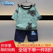 迪士尼（Disney）男童夏季套裝2024新款寶寶酷帥短袖兒童休閑兩件套一歲半男孩衣服 綠色 120 建議4-5歲 35-40斤