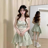 素織錦吊帶連衣裙女純欲裙子2025夏季小個(gè)子辣妹收腰公主裙蓬蓬裙短裙 薄荷綠不規則吊帶裙 均碼 【推薦體重80-130斤】