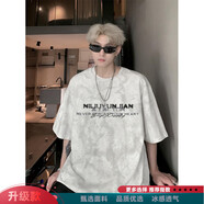 黑盒白美式扎染短袖t恤男2025夏季衣服男裝潮牌重磅寬松半袖情侶體恤男 白色【升級款】 薄款 XL 【130-150斤】