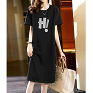啄木鳥(niǎo)原宿風(fēng)下擺開(kāi)叉網(wǎng)紅過(guò)膝短袖長(cháng)款t恤女ins超火2025春季百搭連衣裙 HI-黑色 S _【95斤內】
