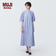 無印良品（MUJI）女式 涼感平紋套頭短袖連衣裙 女裝裙子長裙純棉寬松涼感物語夏季 藍色條紋 L (165/88A)