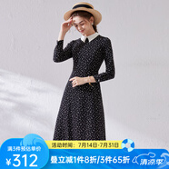 經(jīng)典故事（JANE STORY）經(jīng)典故事襯衫式長(zhǎng)袖秋季女2024年新款連衣裙設(shè)計(jì)感氣質(zhì)顯瘦雪紡裙 黑底白花 S