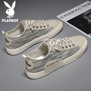 花花公子（PLAYBOY）男鞋子男2025秋冬季時(shí)尚帆布鞋男士潮流百搭舒適休閑鞋 米色  42