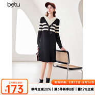 百圖betu女裝冬季新款連衣裙減齡學(xué)院風(fēng)連帽假兩件連衣裙2312T27 黑色 XS