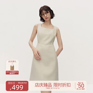 歐時(shí)力OCHIRLY 方領(lǐng)小香無袖針織連衣裙背心裙小黑裙秋冬新品 米白 XS