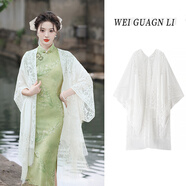 微光里新中式優(yōu)雅蕾絲流蘇旗袍披肩遮陽(yáng)衣夏外搭女2025新款夏薄開(kāi)衫外套 中式白色（蕾絲開(kāi)叉披肩）