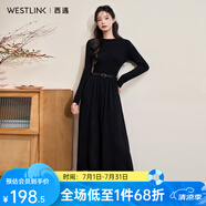 西遇長款黑色連衣裙女2024年冬季新款老錢風(fēng)腰部V字型設(shè)計(jì)裙子 黑色 L