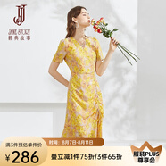 經(jīng)典故事（JANE STORY）法式大花朵碎花連衣裙女夏季2024新款高端精致歐式田園風(fēng)茶歇裙 A23黃色花 2XL