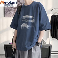 美羅邦（Meloban）美式復(fù)古短袖t恤男夏季大碼寬松百搭ins潮流重磅五分半袖體恤潮牌 藍(lán)色（重磅純棉） 2XL 建議【155-170】斤