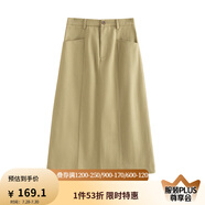 茵曼（INMAN）復(fù)古通勤開叉半身裙女2025夏季百搭舒適全棉中長A字裙子 土卡其 L