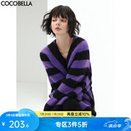 COCOBELLA撞色寬條紋粗針毛衣松弛感穿搭蝙蝠袖V領(lǐng)針織上衣MZ925 條紋 M