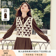 香影針織馬甲連衣裙套裝女2024秋冬季新款氣質(zhì)復(fù)古裙子穿搭一整套 咖啡 M