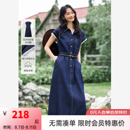 梵希蔓深藍色復古牛仔連衣裙女2025夏季新款蕾絲袖口氣質收腰長裙 A1527 牛仔藍 L