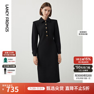 朗姿法式復(fù)古墊肩ol風(fēng)襯衫領(lǐng)小黑裙冬季新款顯瘦高級感連衣裙 夜幕黑色 S