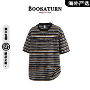 BOOSATURN【品牌現(xiàn)貨撤柜】BOOS夏季條紋短袖T恤男復(fù)古圓領(lǐng)體恤衫 黑色 M