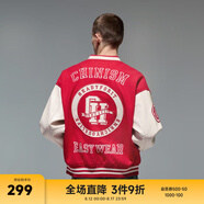 CHINISM CH赤塵美式復古撞色拼接棒球服夾克男潮牌高街重磅休閑情侶外套 正紅色 L