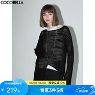 COCOBELLA鏤空提花微透視針織衫女不規(guī)則下擺罩衫MZ0009 黑色 S