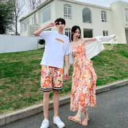 NUKM沙灘情侶裝夏裝海邊T恤男套裝蜜月旅游連衣裙不一樣的你衣我裙潮 6698款 S 女
