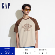 Gap男女裝夏季撞色插肩袖logo圓領(lǐng)短袖T恤寬松上衣463174 卡其色 XL (180/100A)亞洲尺碼