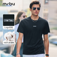 Mr.Bu布先生印花圓領T恤2023新款輕柔透氣休閑體恤純棉短袖GT01808 石墨黑 L (175)