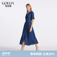歌莉婭涼感牛仔連衣裙女顯瘦夏季復(fù)古收腰文藝氣質(zhì)中長款裙子1C4C4J490 75U牛仔藍(lán) L