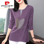 皮爾卡丹（pierre cardin）品牌【撿漏】純棉長袖T恤女裝秋季新款洋氣中長款百搭遮肚子打底 紫色 2XL 建議130-140斤