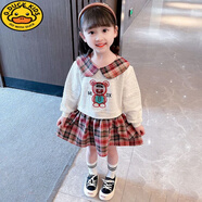 G.DUCKKIDS女童連衣裙純棉長袖格子打底裙春秋新款洋氣超仙兒童假兩件公主裙 假兩件連衣裙紅格子 90 建議身高80-85cm年齡2-3歲