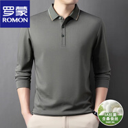 羅蒙（ROMON）桑蠶絲長袖T恤男士POLO衫春秋新款2025商務(wù)休閑翻領(lǐng)t恤中年體恤衫 MZYS50001軍綠 POLO衫 M 48 建議90-120斤