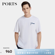 PORTS寶姿男裝夏季時(shí)尚休閑刺繡短袖圓領(lǐng)T恤 白色 L