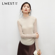朗文斯汀（L.WEST）半高領(lǐng)長袖T恤女2025秋季新款抽褶設(shè)計(jì)感輕薄網(wǎng)紗打底衫 米杏 S