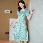 i-O-J重磅真絲連衣裙女2025年夏季新款氣質(zhì)彈力修身波點(diǎn)高端緞面桑蠶絲 綠色 L
