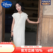 迪士尼女童冰絲針織旗袍裙2025夏裝兒童新中式毛線(xiàn)公主裙小女孩連衣裙潮 米白 120 cm