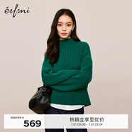 伊芙麗半高領(lǐng)坑條寬松可機(jī)洗羊毛毛衣女2024冬裝新款保暖休閑毛衫 深綠 M /160/85CM/