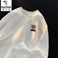 啄木鳥(niǎo)2件裝純棉長(cháng)袖T恤男秋冬新季寬松圓領(lǐng)打底衫青少年內搭體恤衣服男 小人袋白（單件） XL
