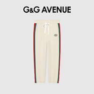 G&G AVENUE法國G&GAVENUE輕奢潮牌拼接條紋織帶休閑褲百搭時(shí)尚長褲男女同款 杏色 L