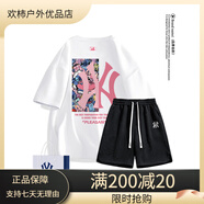 珂梵圖it.new聯(lián)名品牌男士T恤夏季新款短袖體恤衫寬松時尚印花上衣圓領(lǐng) 白色+黑色短褲 S 均碼