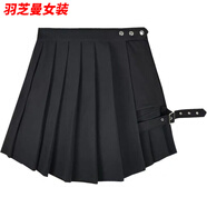 顧夕岑XS-4XL哥特式百褶裙朋克短裙暗黑系假兩件綁腿環(huán)半身裙褲不規則 黑色 M