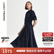 朗姿復(fù)古設(shè)計(jì)感顯瘦氣質(zhì)高級(jí)感polo領(lǐng)襯衫裙女夏季新款連衣裙 藏藍(lán)色 S