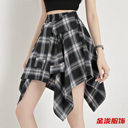 佐菲黛新款格子短裙韓版百搭春秋季不規則松緊裙高腰學(xué)生襯衫裙子舞蹈女 卡線(xiàn)格帶安全褲 均碼