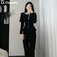 拉夏貝爾（La Chapelle）套裝女時(shí)尚黑色套裝2025春秋職場(chǎng)穿搭一整套感超火喇叭褲兩件套 黑色上衣 S 80-100斤