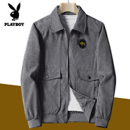 花花公子（PLAYBOY）加絨加厚棉服羊羔絨外套男士2025新款燈芯絨棉衣棉服冬季男裝條絨 灰色【春秋薄款】 M 【80-100斤】