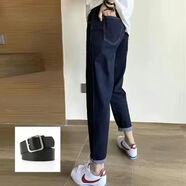 俞兆林（YUZHAOLIN）卷邊直筒牛仔褲女2025年春秋新款小個(gè)子高腰顯瘦八分九分煙管褲子 深藍【888款+腰帶】 M 建議【98斤-109斤】