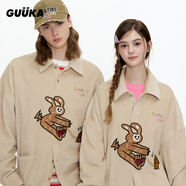 古由卡（GUUKA）休閑襯衫男士襯衣長(cháng)袖秋季外套情侶裝2025新款男裝上衣服套頭卡通 杏色 （男女士同款情侶裝） L