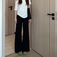 魯雅爾小個(gè)子黑色微喇牛仔褲女夏季新款胖mm顯瘦高腰窄版寬松顯瘦闊腿褲 黑色 S