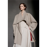 PIAOIN歐美大翻領(lǐng)廓形設計短款風(fēng)衣女高級感外套通勤風(fēng)衣2025春季 米杏色 S 衣長(cháng)80cm