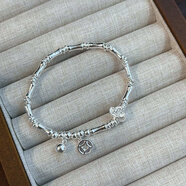 云妝蝶夢(mèng)足銀9999招財進(jìn)寶竹節手鏈上岸錢(qián)幣鈴鐺手串純銀生日送女友禮物 招財進(jìn)寶竹節手鏈+玫瑰花禮盒 約10克