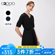 G2000女裝2025年春季新款V領(lǐng)收腰氣質(zhì)短袖職業(yè)通勤百搭連身裙21731016 黑色/99 XS