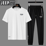 JEEP SPIRIT吉普短袖t恤男夏季冰絲速干運(yùn)動(dòng)套裝中年休閑寬松爸爸半袖兩件套 白色束腳套裝 L  90-100斤